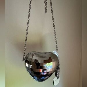 New Kate Spade New York x Target Disco Heart Crossbody Shoulder Bag Silver Chain